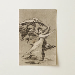 You will not Escape - Francisco De Goya Art Print / Canvas Sepia-toned Woman Attire Winged Demonic Figures Arches Backward, Eyes Wide Prints