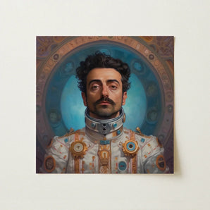 Eskandar - Gay Arabic Astronaut Art Print / Canvas Framed Portrait Man Ornate White Gold Futuristic Armor, Aesthetic, Meet Prints
