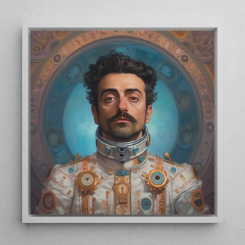 Eskandar - Gay Arabic Astronaut Art Print / Canvas Framed Portrait Man Ornate White Gold Futuristic Suit Gay Arabic Astronaut, Astronaut