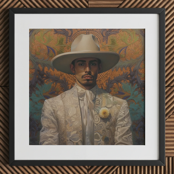 Estephan - Gay Latino Vaquero Art Print / Canvas, 12x12’’ / 31x31cm / Black Frame / Matboard, Posters Prints & Visual Artwork, Toby Leon