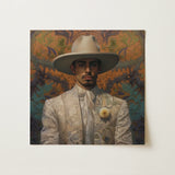 Estephan - Gay Latino Vaquero Art Print / Canvas Square Canvas Painting Man Ornate White Suit Wide-brimmed Dandy Gay Cowboy, Elegant Latino