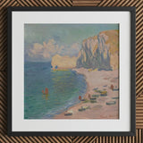 Étretat - Claude Monet Normandy Coastline Art Print / Canvas Framed Impressionist Painting Coastal Scene Cliffs Boats Beach Monet’s