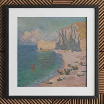 Étretat - Claude Monet Normandy Coastline Art Print / Canvas Framed Impressionist Painting Coastal Scene Cliffs Boats Beach Monet’s
