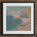 Étretat - Claude Monet Normandy Coastline Art Print / Canvas Framed Impressionist Painting Coastal Scene Cliffs Boats Beach Monet’s