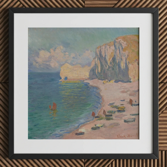 Étretat - Claude Monet Normandy Coastline Art Print / Canvas Framed Impressionist Painting Coastal Scene Cliffs Boats Beach Monet’s