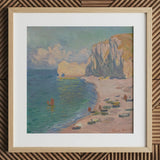 Étretat - Claude Monet Normandy Coastline Art Print / Canvas Framed Impressionist Painting Coastal Scene Cliffs Boats Turquoise Monet’s
