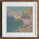 Étretat - Claude Monet Normandy Coastline Art Print / Canvas White-framed Reproduction Monet’s Impressionistic Painting Coastal Scene