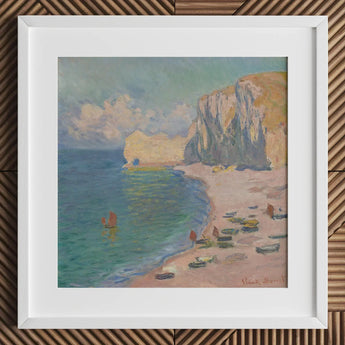 Étretat - Claude Monet Normandy Coastline Art Print / Canvas White-framed Reproduction Monet’s Impressionistic Painting Coastal Scene
