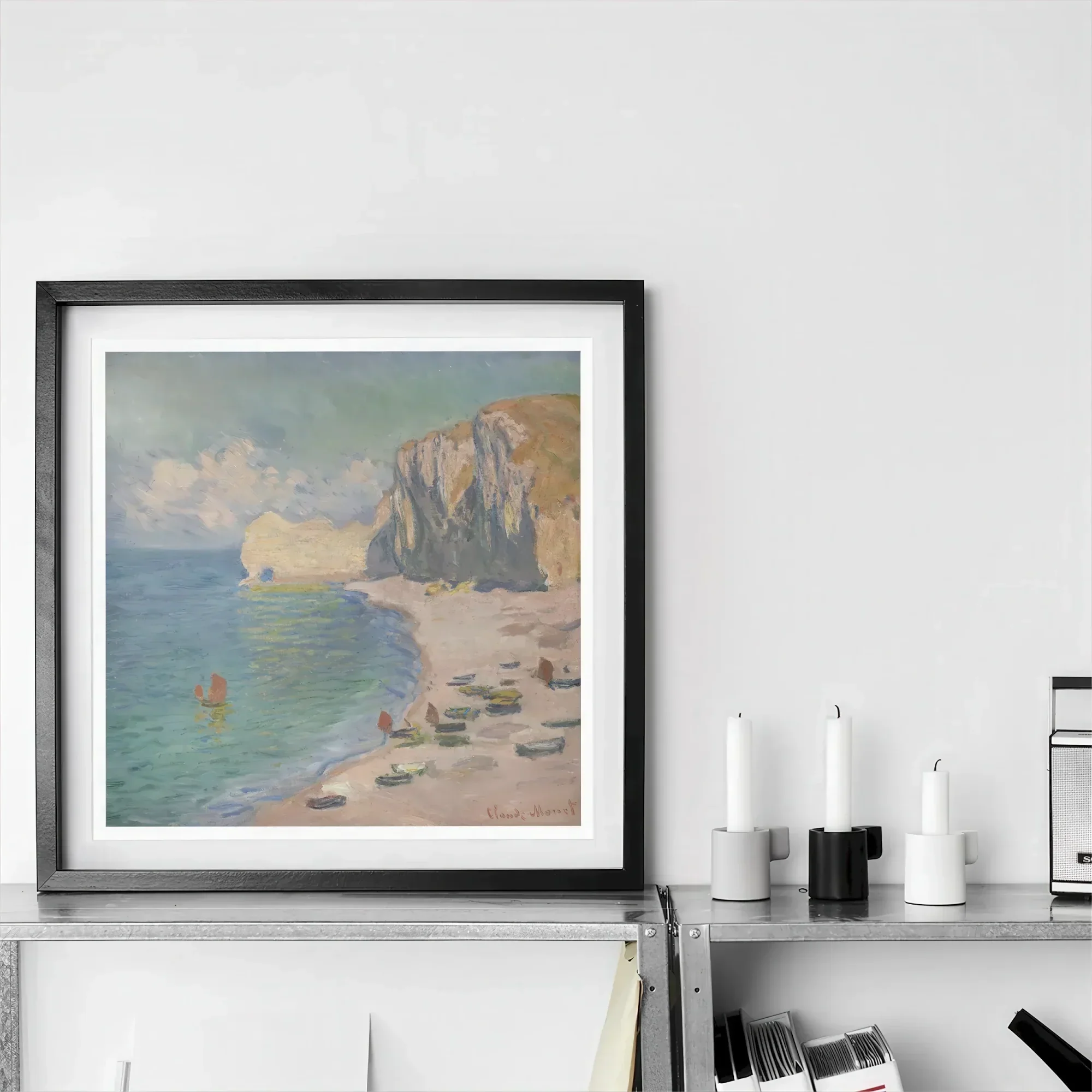 Étretat - Claude Monet Normandy Coastline Art Print, Framed Coastal Artwork Boats Beach Dramatic Cliffs Ocean