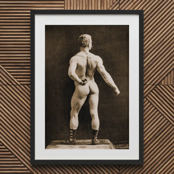 Eugen Sandow in Classical Ancient Greco-roman Pose - Napoleon Sarony Art Print / Canvas Black Framed Statue Muscular Man Action Leg