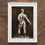 Eugen Sandow in Classical Ancient Greco-roman Pose - Napoleon Sarony Art Print / Canvas White Framed Black Photograph Muscular Man Attire