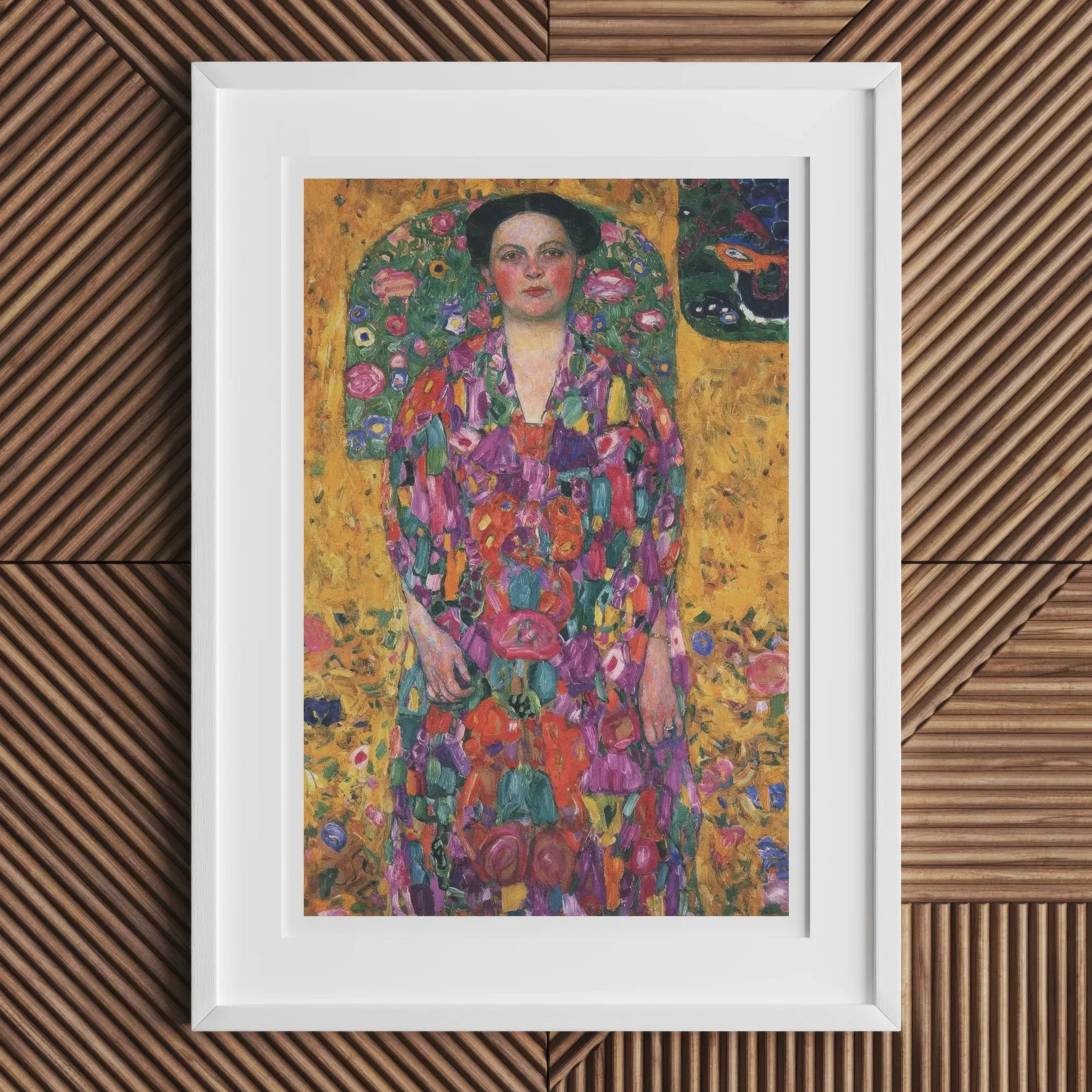 Eugenia Primavesi - Gustav Klimt Symbolist Art Print, Framed Colorful Portrait Painting Woman Floral Dress Golden