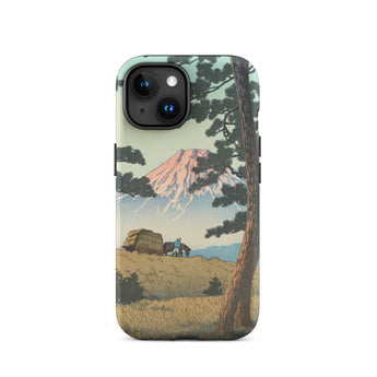 Evening at Tago Bay - Hasui Kawase Phone Case Iphone 15 / Matte Iphone Scenic Phone Case Mountain Trees Person Mount Fuji Rises, Hasui