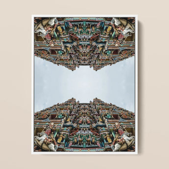 Every Deity - South Indian Temple Op Art Print / Canvas Vibrant Intricately Carved Gopuram Framed White Border Architecture, Mind-bending