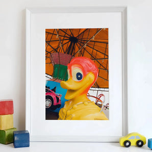 Eye Spy Giclée Print, 12x16’’ / 31x41cm / Unframed Art, Framed Photograph Colorful Cartoon Duck Toy Amusement Park
