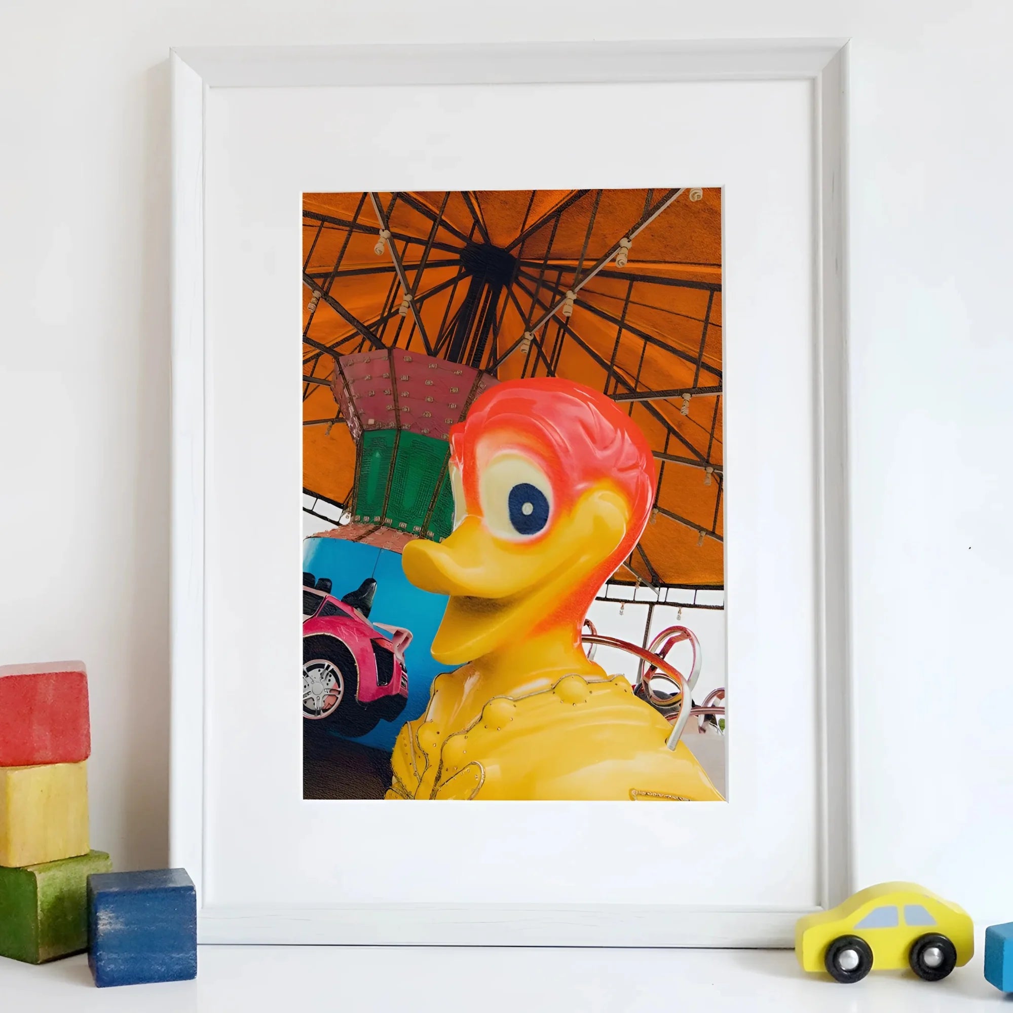 Eye Spy Giclée Print, 12x16’’ / 31x41cm / Unframed Art, Framed Photograph Colorful Cartoon Duck Toy Amusement Park