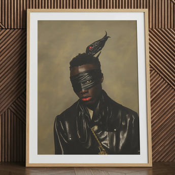 Eye of the Storm - Trans Fetish Mythology Art Print / Canvas Black Leather Jacket Blindfold Birds Head Trans Fetish Mythology, Velvet