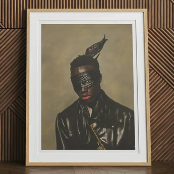 Eye of the Storm - Trans Fetish Mythology Art Print / Canvas Black Leather Jacket Blindfold Birds Head, Velvet Architecture, Prints