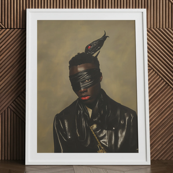 Eye of the Storm - Trans Fetish Mythology Art Print / Canvas Black Leather Jacket Red Lips Bird Head Trans Fetish Mythology, Velvet