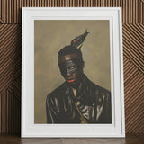 Eye of the Storm - Trans Fetish Mythology Art Print / Canvas Black Leather Jacket Red Lips Bird Head, Velvet Architecture, Prints