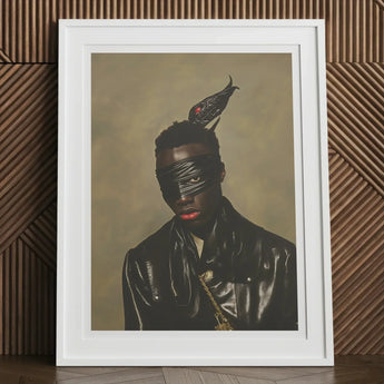 Eye of the Storm - Trans Fetish Mythology Art Print / Canvas Black Leather Jacket Red Lips Bird Head, Velvet Architecture, Prints