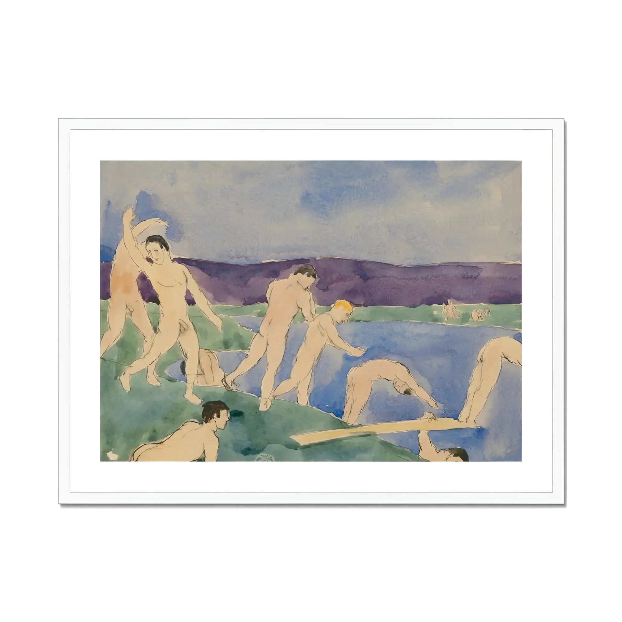 Twelve Nude Boys at the Beach - Charles Demuth Fine Art Print, Framed Watercolor Painting Nude Bathers