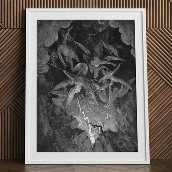 La caída del hombre - impresión artística de Gustave Dore / Lienzo, 24x32’’ / 61x81cm / Marco blanco / Passepartout, Pósters, Impresiones y Arte visual, Toby Leon