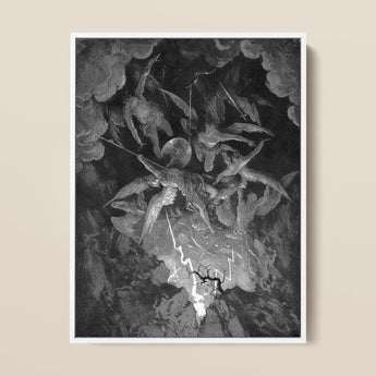 La caída del hombre - impresión artística de Gustave Dore / Lienzo, 12x16’’ / 31x41cm / Marco blanco, Pósters, Impresiones y Arte visual, Toby Leon