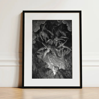 The Fall of Man - Gustave Dore Art Print / Canvas Black-framed Artwork Dramatic Monochromatic Illustration Angels Dynamic Motion Milton’s