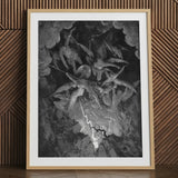 The Fall of Man - Gustave Dore Art Print / Canvas Framed Black White Doré’s Rebel Milton’s Cosmic Rebellion, Despair Figures Spiraling
