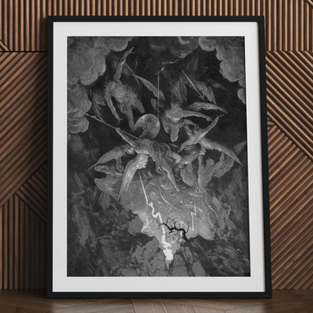 The Fall of Man - Gustave Dore Art Print / Canvas Framed Black White Dramatic Biblical Scene Milton’s Cosmic Rebellion, Despair Figures