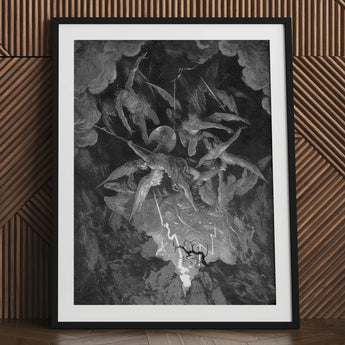 The Fall of Man - Gustave Dore Art Print / Canvas Framed Black White Dramatic Biblical Scene Milton’s Cosmic Rebellion, Despair Figures