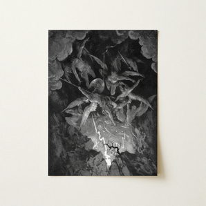 The Fall of Man - Gustave Dore Art Print / Canvas 12x16’’ / 31x41cm / Unframed / no Border Black-and-white Print Dramatic Celestial Battle