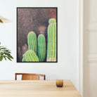 Family Affair - Modern Cactus Art Framed Canvas, Framed Artwork Bright Green Cacti Dark Background