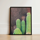 Framed Artwork Vibrant Green Cacti Spines Textured Dark Desert Drama, Modern Cactus Photography, Spiky Adventure