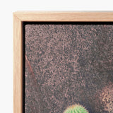 Framed Canvas Print Textured Rust-colored Desert Landscape Green Drama, Modern Cactus Photography, Spiky Adventure