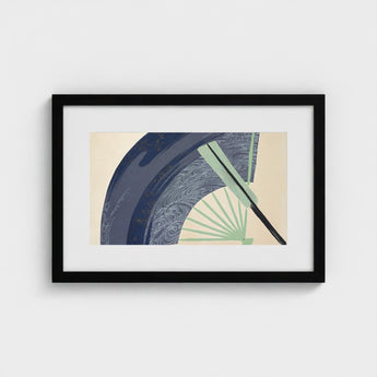 Fan - Kamisaka Sekka Japanese Meiji Art Print / Canvas Framed Stylized Abstract Deep Blue, Edo Woodblock, Edo-period Japan Prints