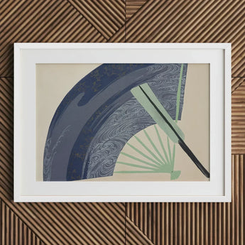 Fan - Kamisaka Sekka Japanese Meiji Art Print / Canvas Framed Artwork Stylized Navy Blue Mint Green, Edo Woodblock, Edo-period Japan Prints