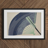 Fan - Kamisaka Sekka Japanese Meiji Art Print / Canvas Framed Stylized Navy Blue Light, Edo Woodblock, Edo-period Japan Prints
