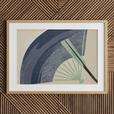 Fan - Kamisaka Sekka Japanese Meiji Art Print / Canvas Framed Stylized Navy Blue, Edo Woodblock, Edo-period Japan Prints