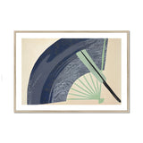 Fan - Kamisaka Sekka Japanese Meiji Art Print, Decorative Fan Navy Blue Mint Green Colors
