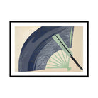 Fan - Kamisaka Sekka Japanese Meiji Art Print, Partially Opened Decorative Fan Wave Patterns Navy Blue