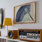 Fan - Kamisaka Sekka Japanese Meiji Art Print, Vintage Stereo Receiver Wooden Case Silver Control Knobs