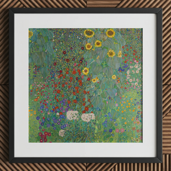 Farm Garden with Sunflowers - Gustav Klimt Art Print / Canvas, 12x12’’ / 31x31cm / Black Frame / Matboard, Posters Prints & Visual Artwork,