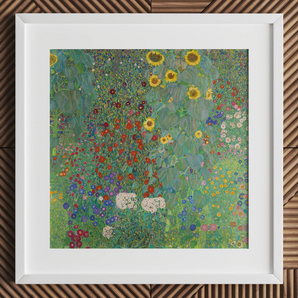 Bauerngarten mit Sonnenblumen – Gustav Klimt Kunstdruck / Leinwand, 12x12’’ / 31x31cm / Weißer Rahmen / Passepartout, Poster Drucke & visuelle Kunstwerke,