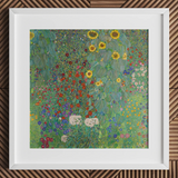 Farm Garden with Sunflowers - Gustav Klimt Art Print / Canvas, 12x12’’ / 31x31cm / White Frame / Matboard, Posters Prints & Visual Artwork,