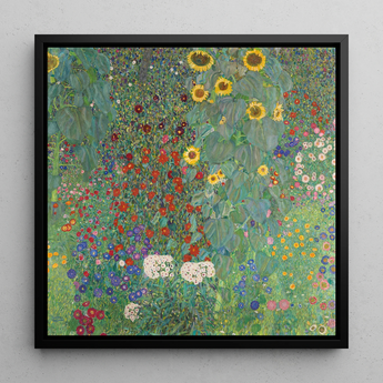 Farm Garden with Sunflowers - Gustav Klimt Art Print / Canvas, 12x12’’ / 31x31cm / Black Frame, Posters Prints & Visual Artwork, Toby Leon