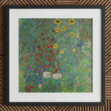 Farm Garden with Sunflowers - Gustav Klimt Art Print / Canvas Vibrant Framed Reproduction Klimt’s ?Flower Garden” Lush, Mesmerizing Botanical