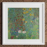 Farm Garden with Sunflowers - Gustav Klimt Art Print / Canvas Vibrant Square-framed Reproduction Klimt’s ?Flower Garden” Lush, Mesmerizing B