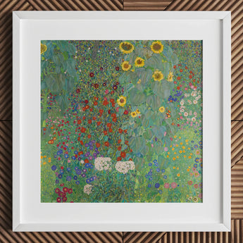 Farm Garden with Sunflowers - Gustav Klimt Art Print / Canvas Vibrant Square-framed Reproduction Klimt’s ?Flower Garden” Lush, Mesmerizing B